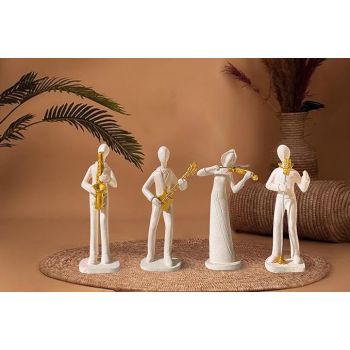 Xtore Stylish Stone Finish Musician Male & Female Statue for Home Decor (Pack of 4, White)