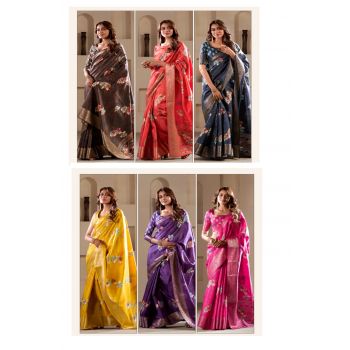 Litchi Soft Dola Silk Printed Saree  6 pcs