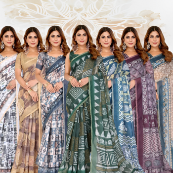 Cotton Saree Crafted With Unique Printed Collection (7 pcs)