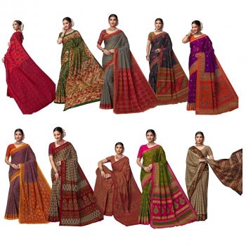 Women's Cotton printed Saree Combo