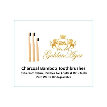 Golden Ager Bamboo Toothbrush with Charcoal Activated Soft Bristles, & Anti-bacterial, Eco-friendly, Biodegradable (Pack of 3 brush ) 32 Packets