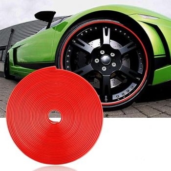 AUTO MT (RED) Car Universal Alloy Wheel Rim Ring Tyre Guard Edge Protector Beading Alloy Wheel Edge Ring Rim Protectors Tyres Tire Guard Rubber Moulding Sticker Decorative Strip