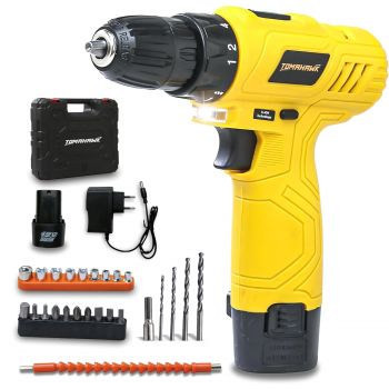 TOMAHAWK® T 7500-S Cordless Screwdriver & Drill Set, 25pcs - Compact and Powerful, 1350 RPM - Reversible switch, Adjustable Torque, 10mm Chuck, 1x1.5Ah Battery for Drilling Wood, Metal