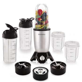 Cookwell Bullet Mixer Grinder (5 Jars, 3 Blades, Silver) - Copper, 600 Watts - 2 Year Warranty