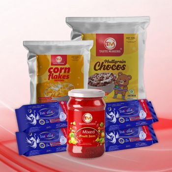 4 Isabella Sanitary pad Package80 Pieces |Taste Maker's Multigrain Chocos 500g |Taste Maker's Corn flakes 500g |1 Mixed Fruit Jam  450g(Combo)