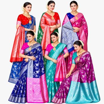 Party and wedding Wear Silk Rich pallu  Saree collection 6 pieces CDP Enlist package
