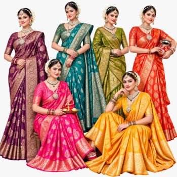 Women's Pure Soft Silk Saree With Blouse Piece  For Wedding  (Single Saree different colours)