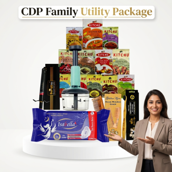 CDP Family Utility Package (Sanitary Pad(20x1 packets)-1|Bamboo Charcoal Tooth Brush (3 pcs.)-1|Neem wood Comb-1|Masala kit (12 item masala)-1| Gas lighter-1| Vegetable Chopper-1