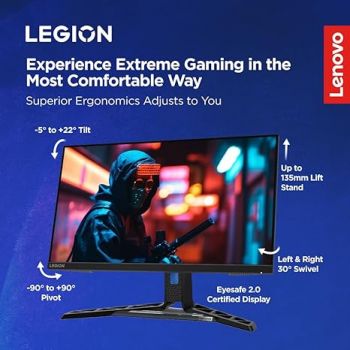 Lenovo Legion-R25f-30 | 25 Inch (63.50cm) | FHD 240Hz Gaming Monitor | 0.5ms, AMD FreeSync, 99% sRGB, 90% DCI-P3, 3Wx2 Speaker, 2xHDMI, 1xDP| Tilt, Swivel, Pivot, Height Adjust Stand | Black